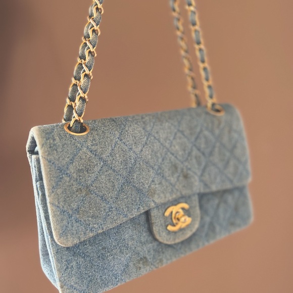 SOLD📌VTG CHANEL 1991 CLASSIC DENIM MEDIUM FLAP BAG PURSE CC TURN LOCK 24k - Picture 8 of 16